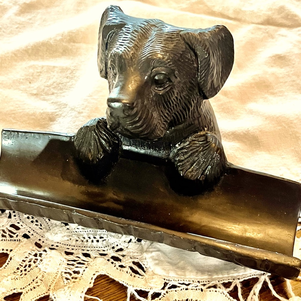 1950’s Adorable Bronze Dog Pen Glasses Tray